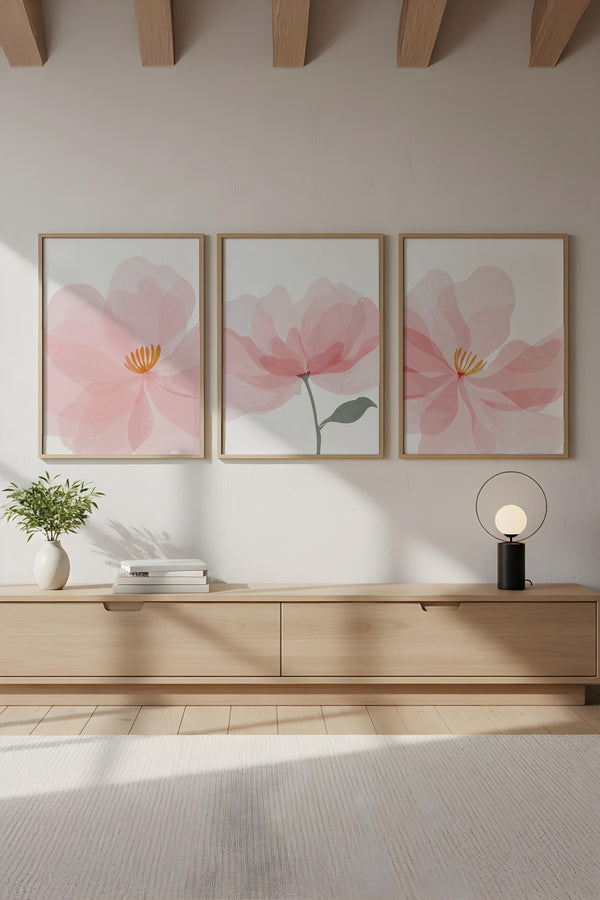 Pastel Renkli Çiçek Tablo Seti - Modern 3’lü Set | huhu192