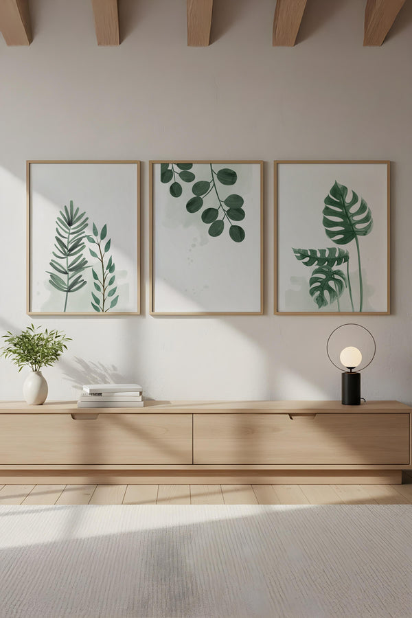 Tropikal Desenli Yeşil Tablo Seti - Modern 3’lü Set | huhu193