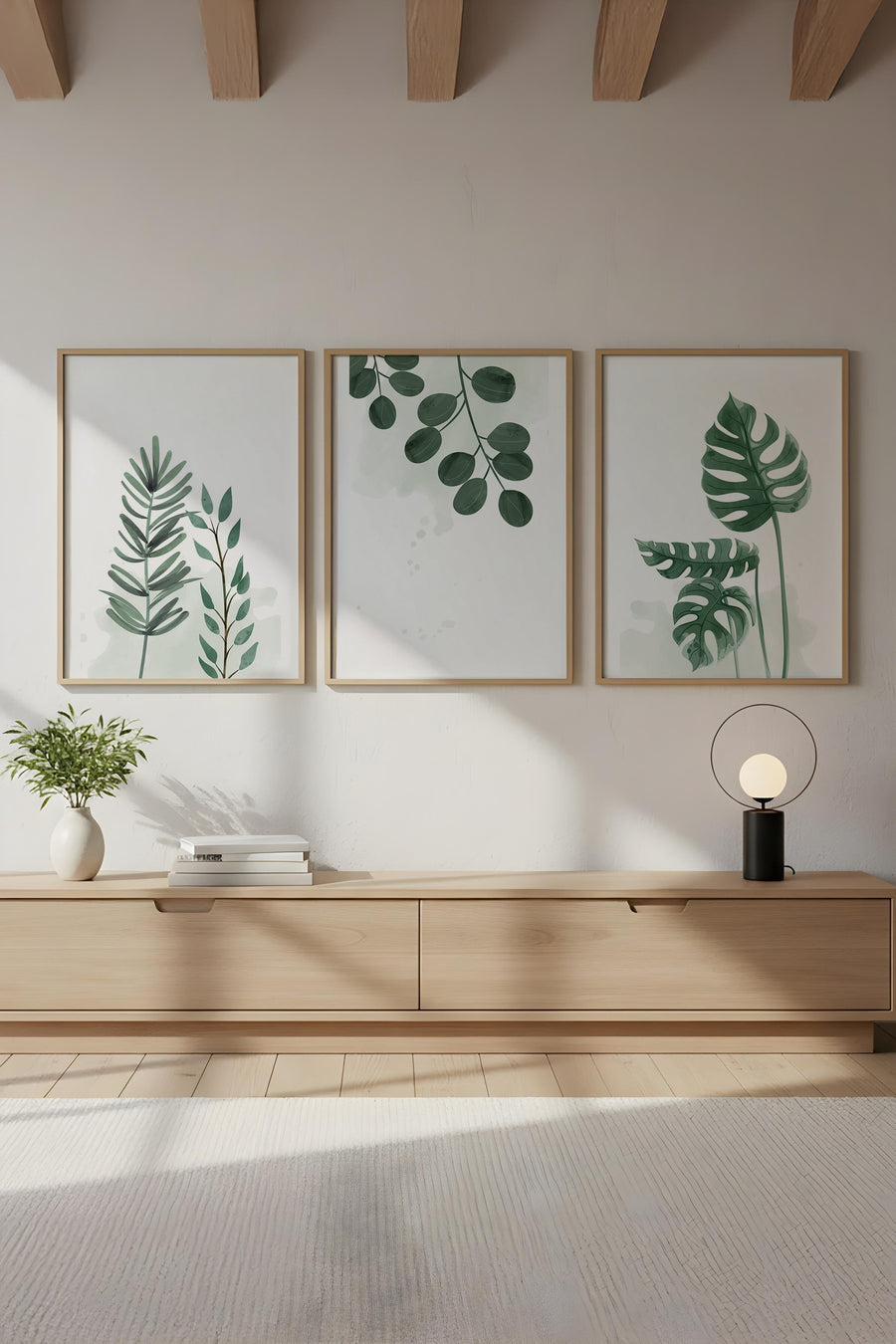Tropikal Desenli Yeşil Tablo Seti - Modern 3’lü Set | huhu193