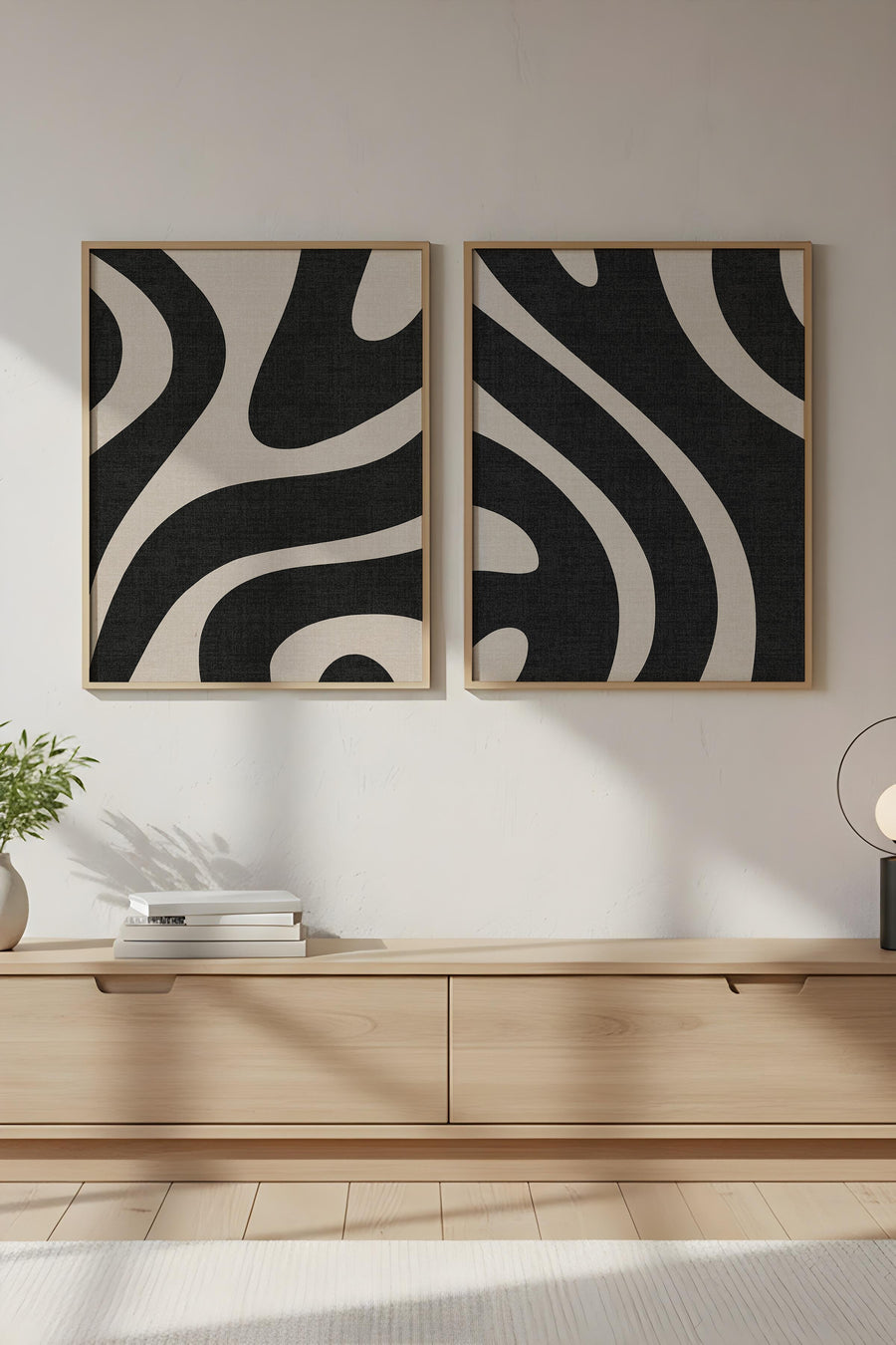 Geometrik Desenli Siyah-Beyaz Tablo Seti - Modern 2’li Set | huhu203