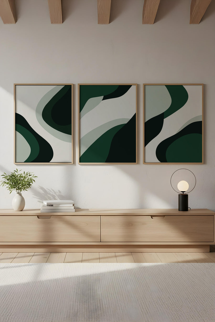 Ahşap Siyah Çerçeveli Minimalist 3’lü Tablo | Huhu204