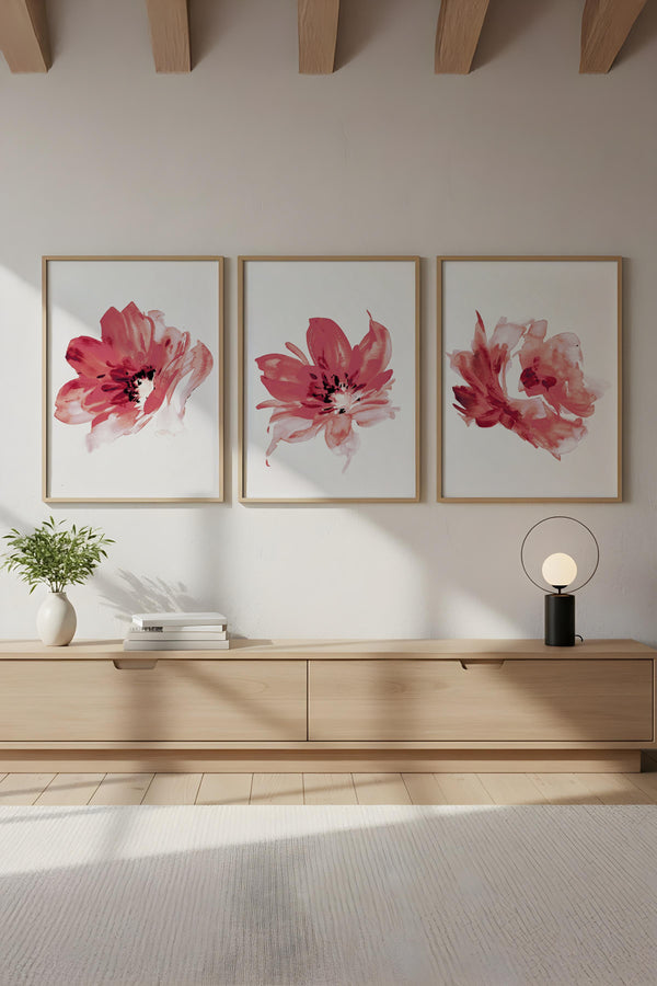 Çiçek Desenli Modern Tablo Seti - 3’lü Set | huhu216