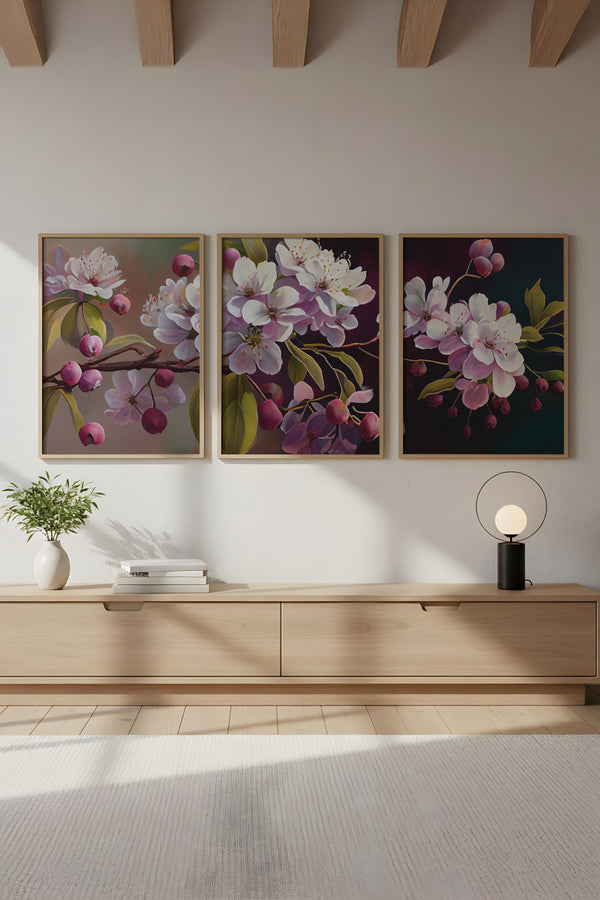 Çiçek Desenli Modern Tablo Seti - 3’lü Set | huhu218