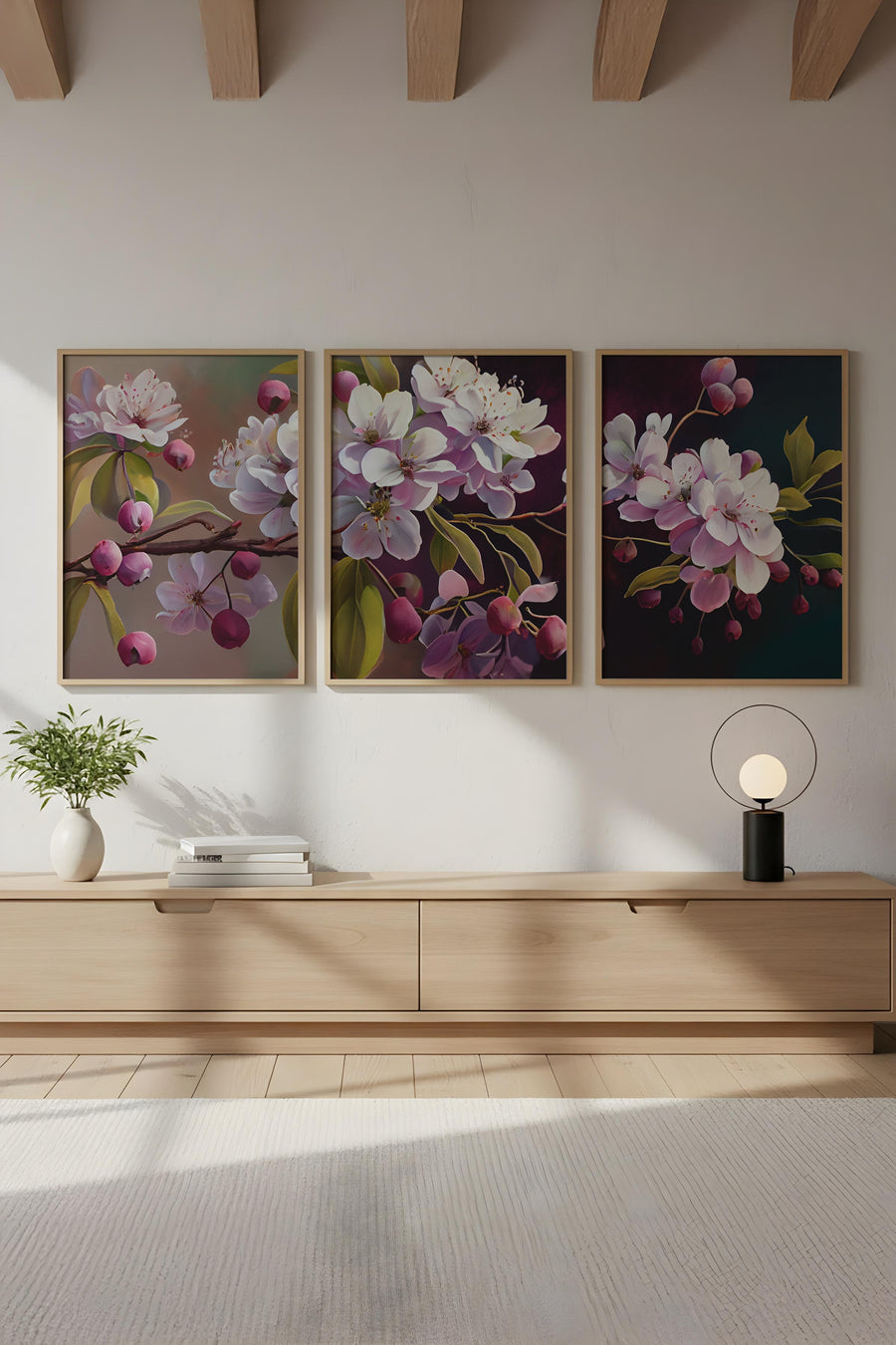 Çiçek Desenli Modern Tablo Seti - 3’lü Set | huhu218