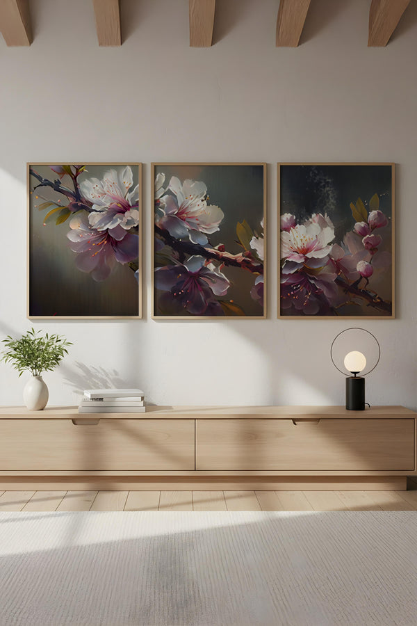 Çiçek Desenli Modern Tablo Seti - 3’lü Set | huhu222