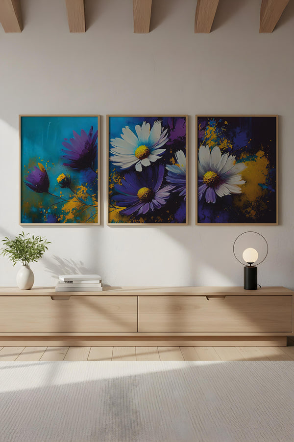 Renkli Çiçek Desenli Tablo Seti - Modern 3’lü Set | huhu223