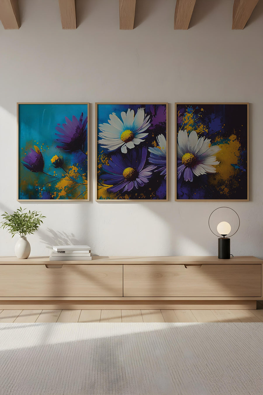 Renkli Çiçek Desenli Tablo Seti - Modern 3’lü Set | huhu223