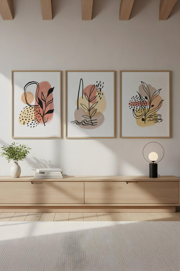 Soyut Desenli 3’lü Tablo Seti - Modern Renkler | huhu226