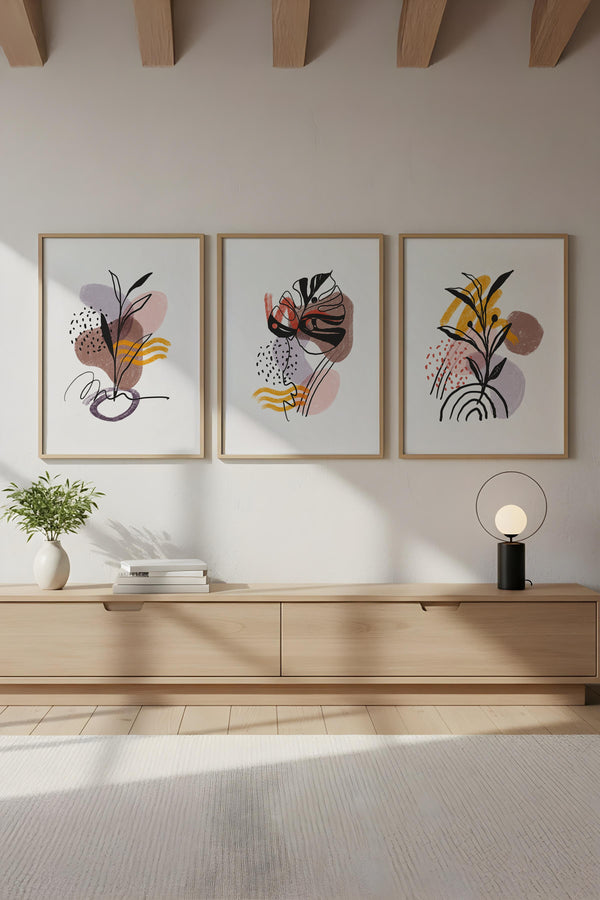 Geometrik Desenli Modern Tablo Seti - 3’lü Set | huhu227