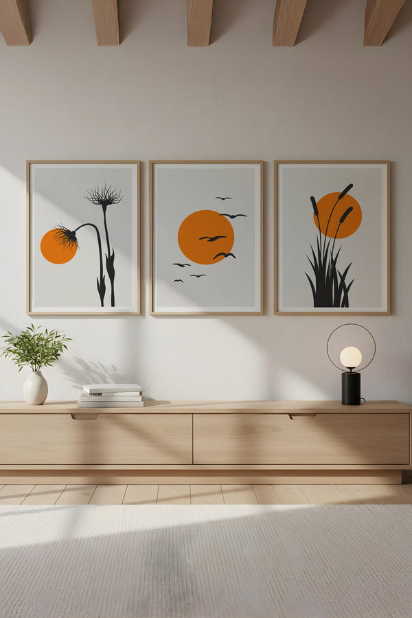 Soyut Geometrik Desenli Tablo Seti - Canlı Tonlar 3’lü Set | huhu228