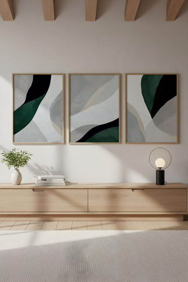 Soyut Desenli Modern Tablo Seti - 3’lü Çerçeveli Set | huhu229