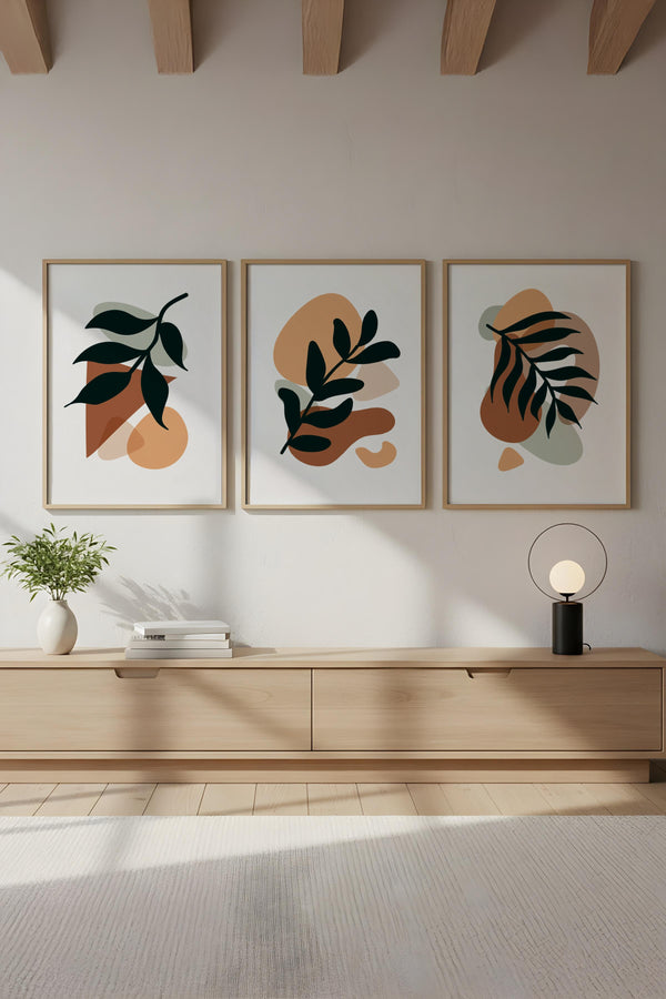 Geometrik Desenli Doğa Tablo Seti - Modern 3’lü Set | huhu96
