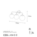 Şeffaf Küre Camlı Metal Üçlü Aplik - Altın