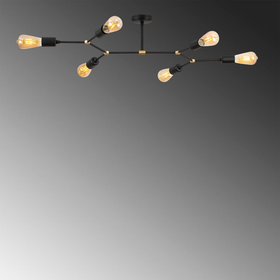 Sputnik 6'lı Metal Plafonyer - Siyah