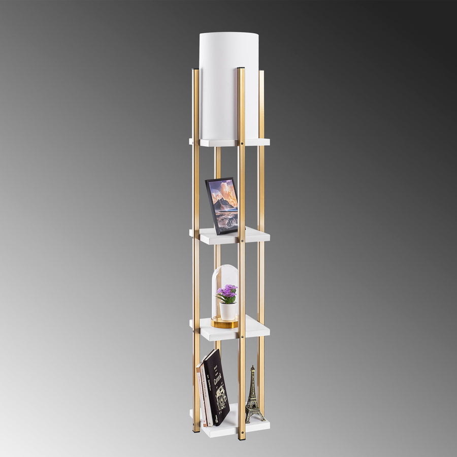 Raflı Lambader Metal Abajurlu - Altın