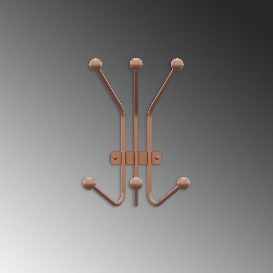 Bakır Metal Duvar Askılığı - 5 Toplu Modern