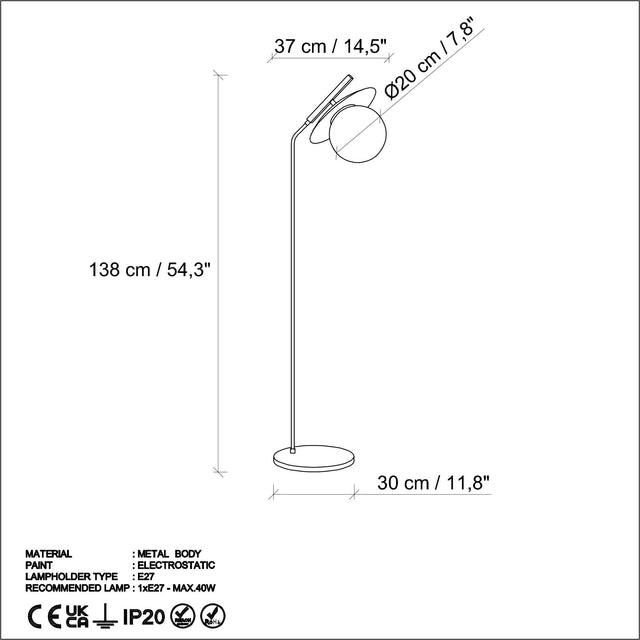 Cam Tekli Lambader Metal - Siyah