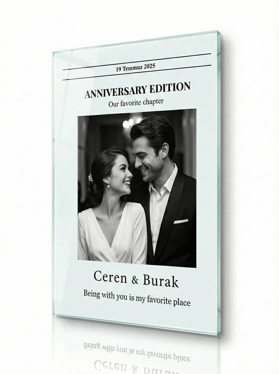 Kişiye Özel Cam Tablo – Anniversary Edition | Fotoğraflı, İsimli & Tarihli Özel Tasarım