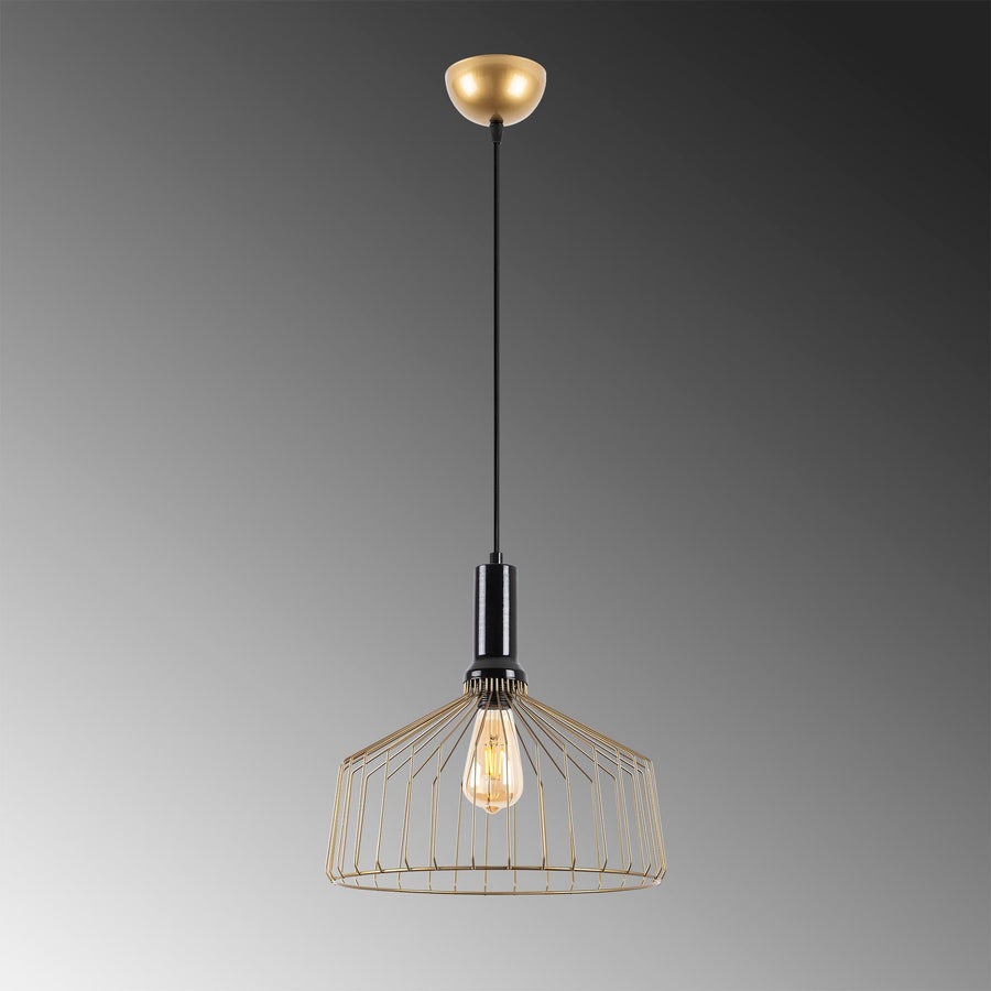 Geniş Konik Kafes Tekli Metal Sarkıt - Altın