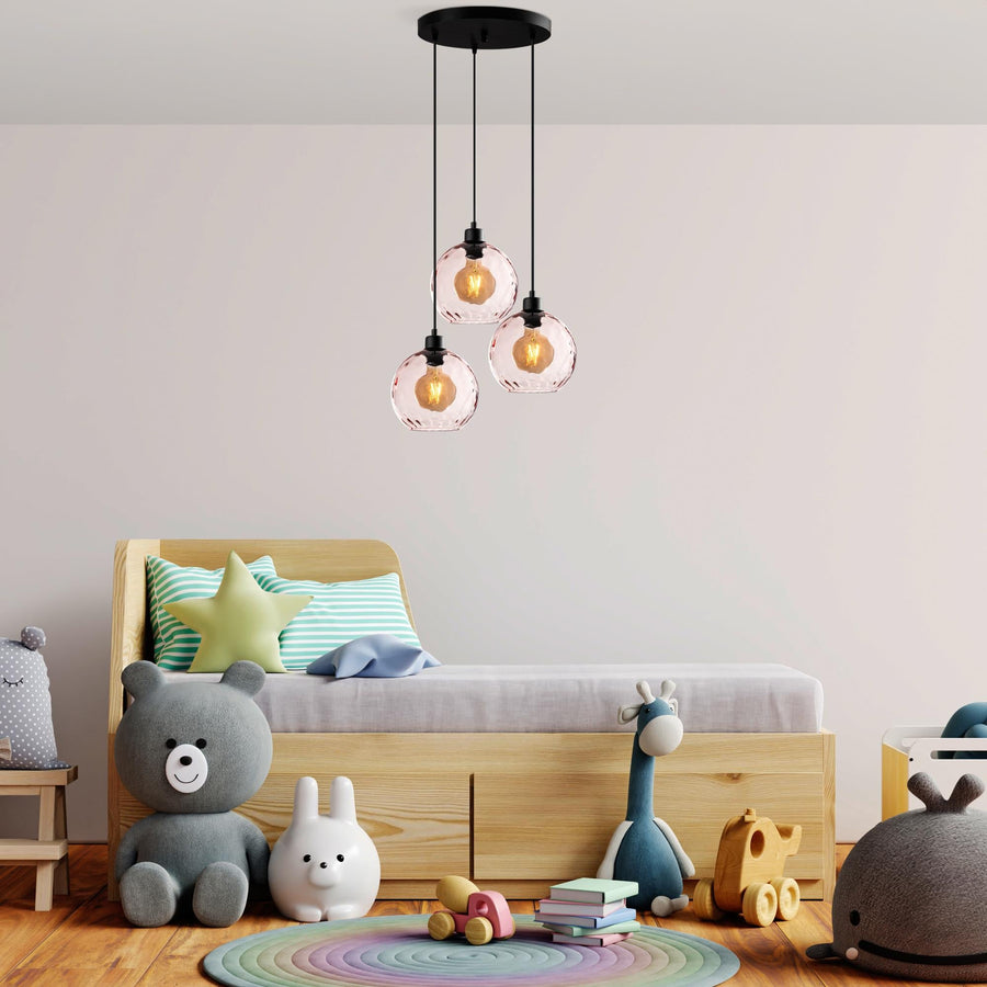 Küresel Dokulu Cam 3'lü Sarkıt - Pembe