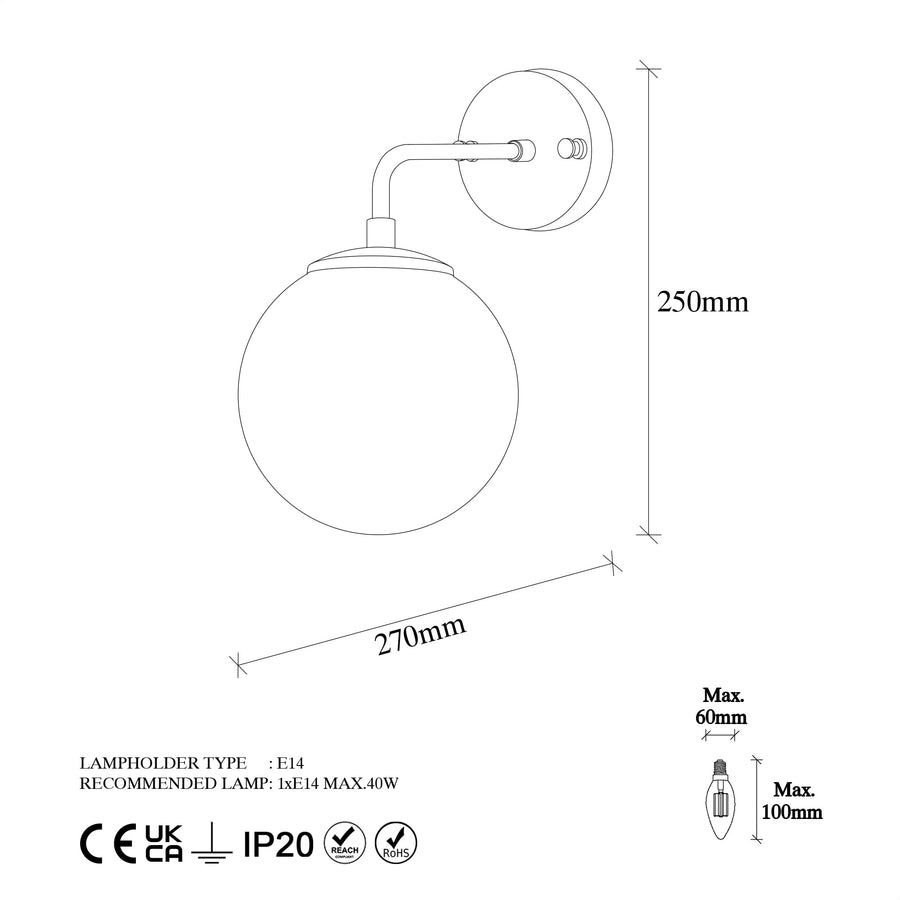 Cam Küre Tekli Aplik Metal Opal - Siyah