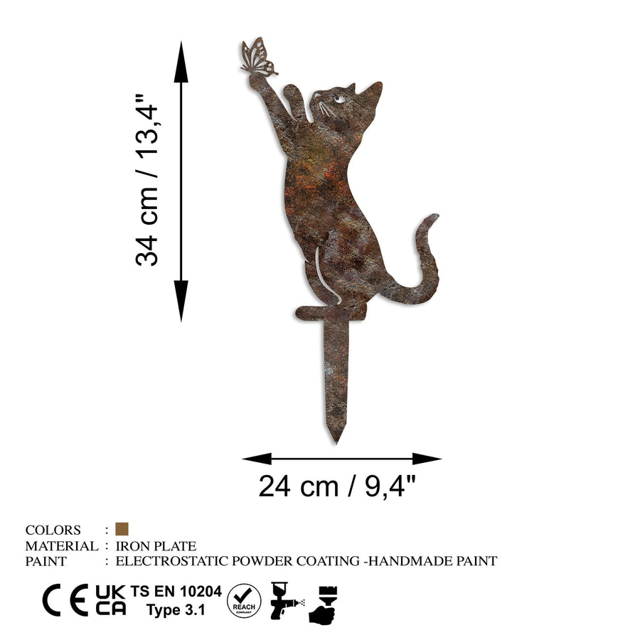Kedi Metal Bahçe Dekoru - Bakır