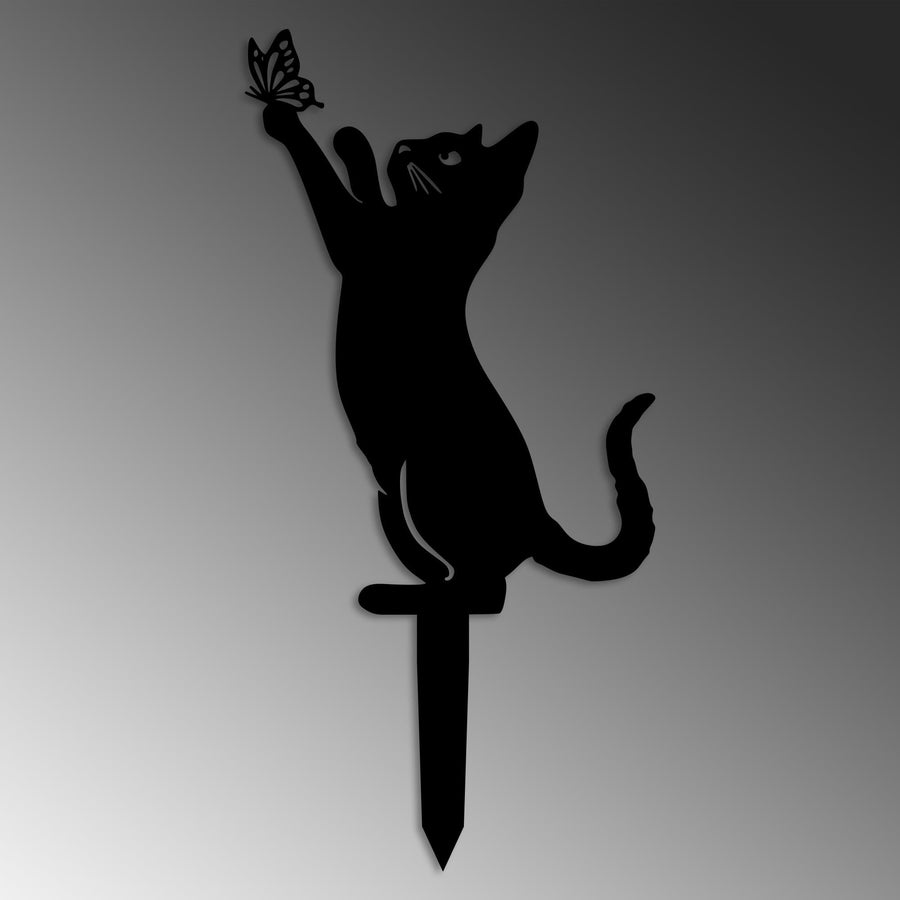 Kedi Metal Bahçe Dekoru - Siyah