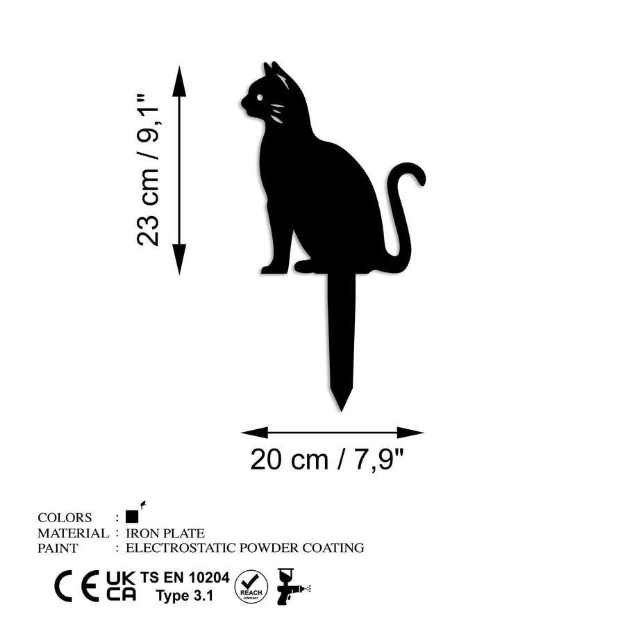 Kedi Metal Bahçe Dekoru - Siyah