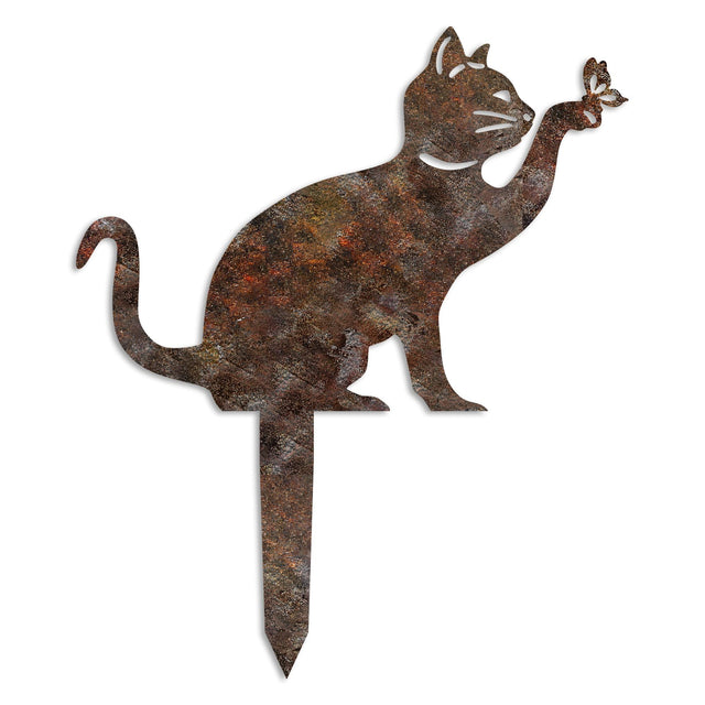 Oyun Pozu Kedi Metal Bahçe Dekoru - Kahve