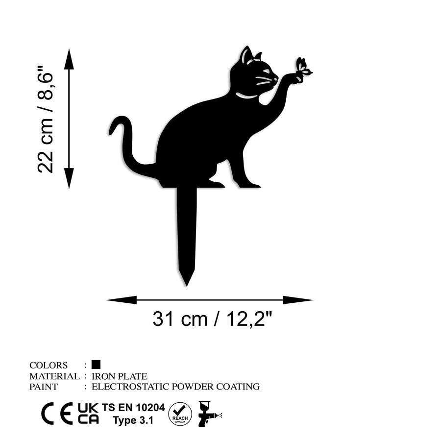 Oyun Pozu Kedi Metal Bahçe Dekoru - Siyah