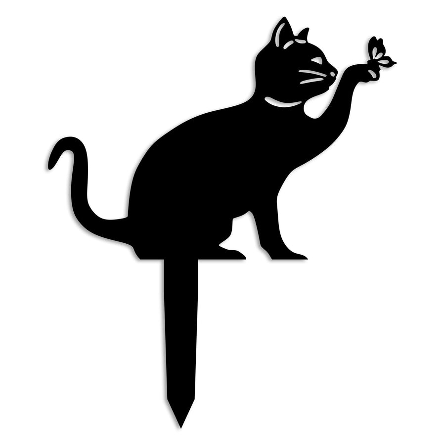 Oyun Pozu Kedi Metal Bahçe Dekoru - Siyah