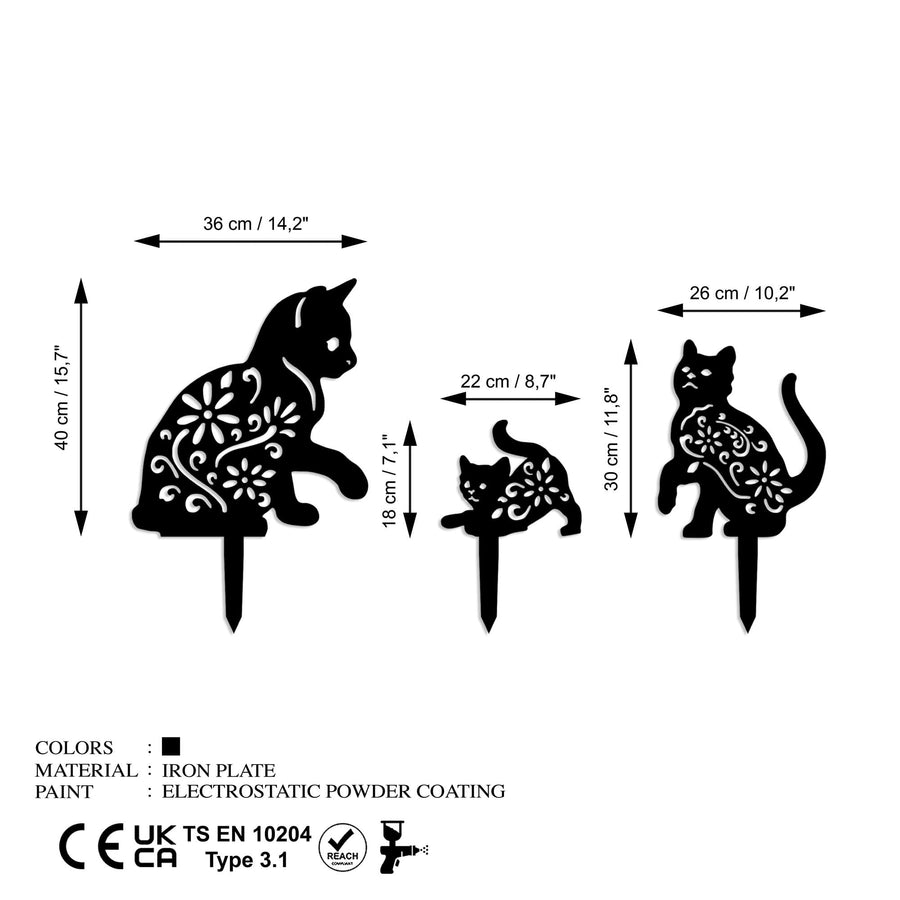 Kedi Ailesi Metal Bahçe Dekoru - Siyah