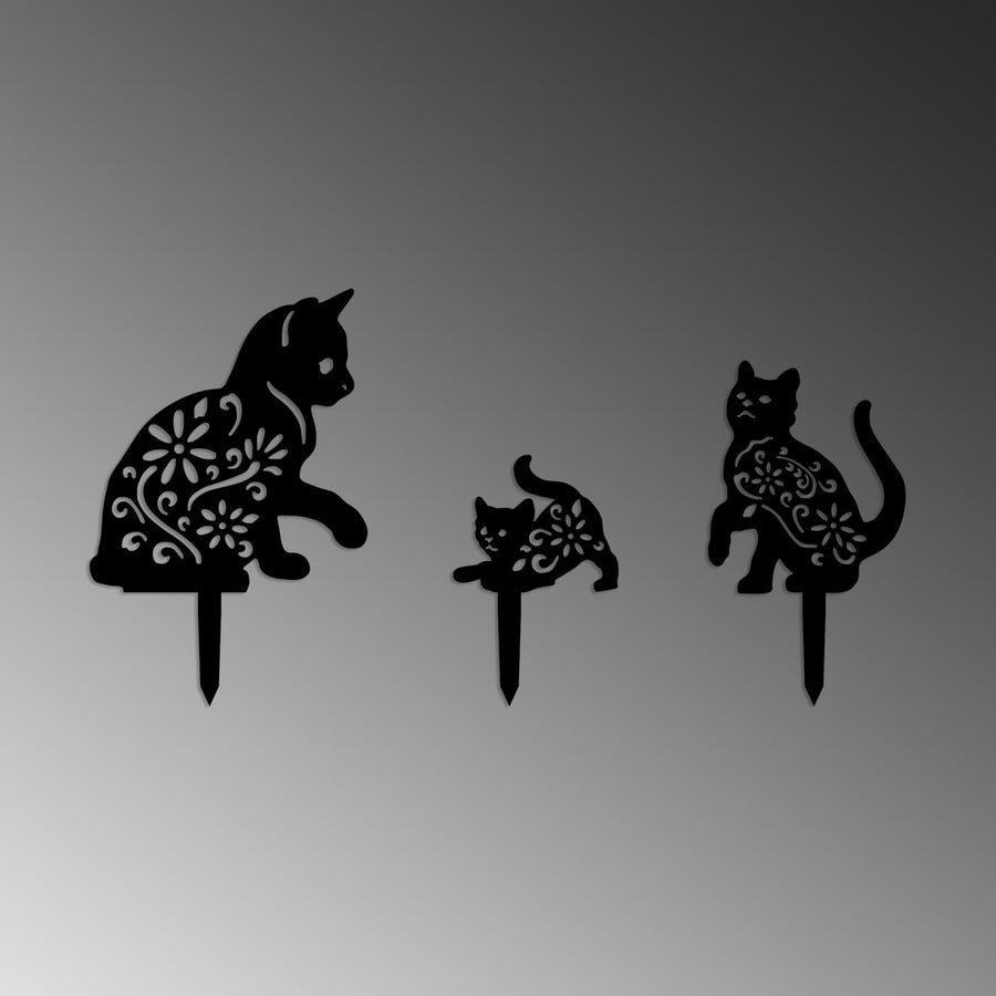 Kedi Ailesi Metal Bahçe Dekoru - Siyah