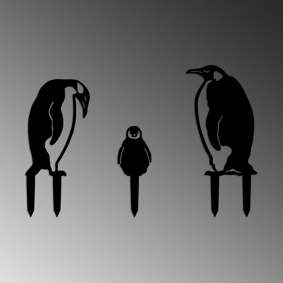 Penguen Ailesi Metal Bahçe Dekoru - Siyah
