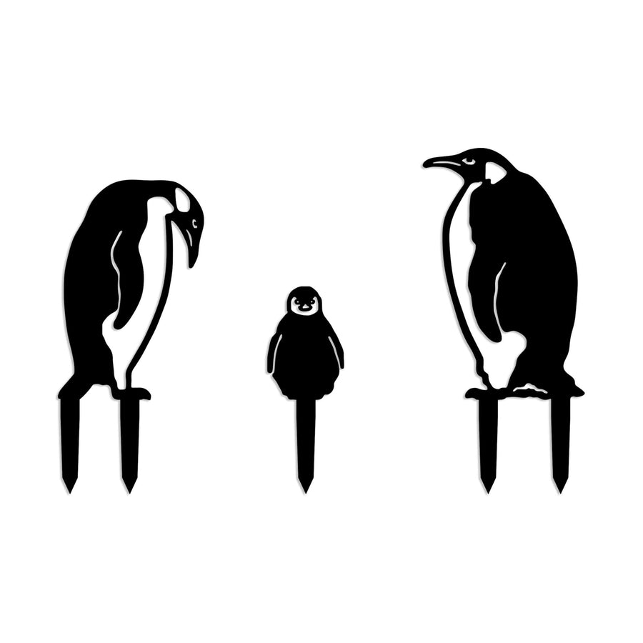 Penguen Ailesi Metal Bahçe Dekoru - Siyah