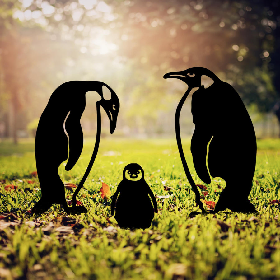Penguen Ailesi Metal Bahçe Dekoru - Siyah