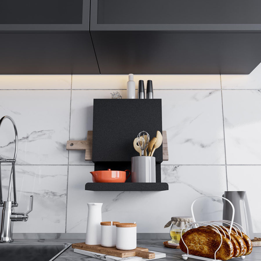Metal Duvar Rafi Havluluklu - Siyah