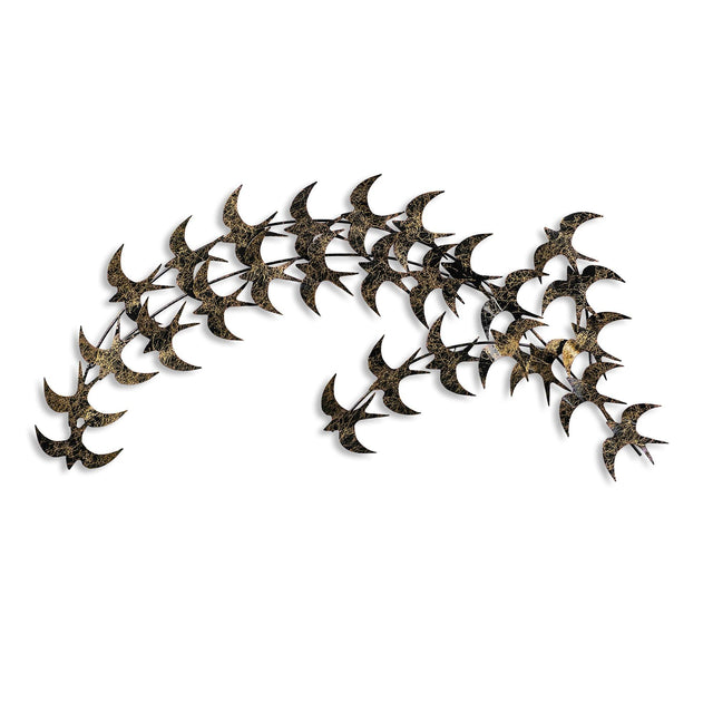 Sürü Halinde Kuş Metal Duvar Panosu - Altın