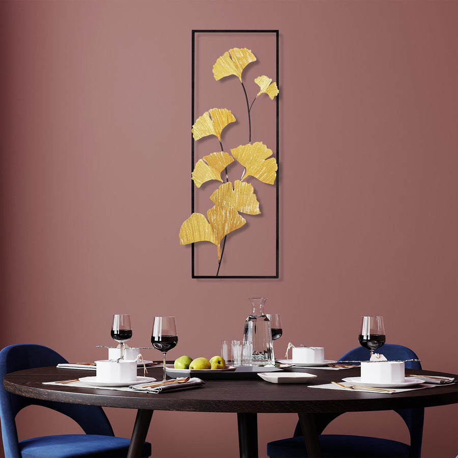 Ginkgo Yaprak Metal Duvar Panosu - Altin