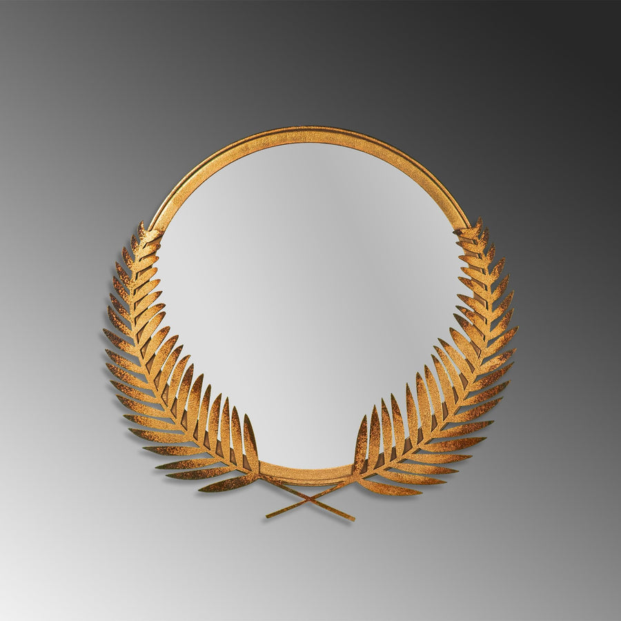 Defne Çelenk Metal Ayna - Altın