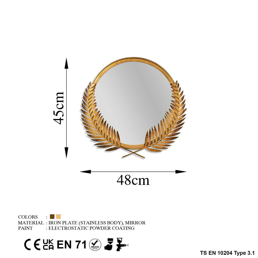 Defne Çelenk Metal Ayna - Altın