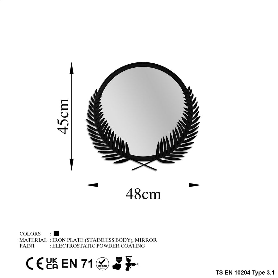 Defne Çelenk Metal Ayna - Siyah