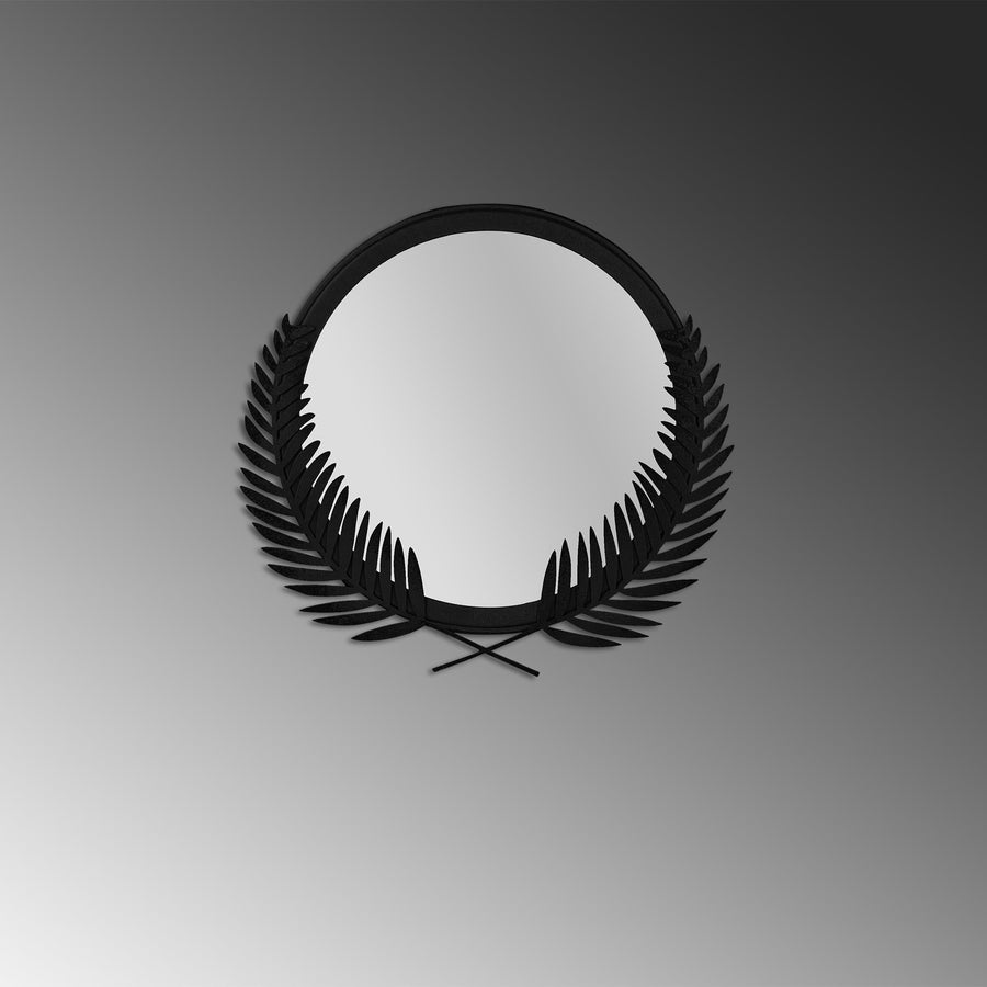 Defne Çelenk Metal Ayna - Siyah