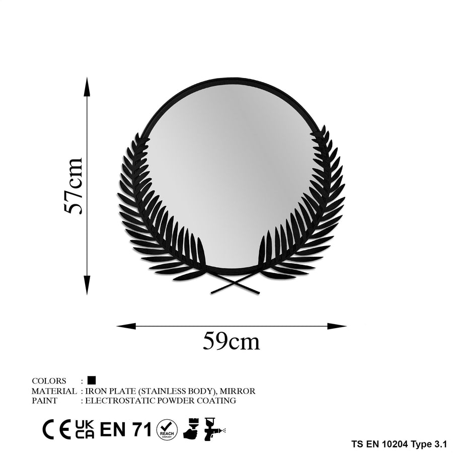Defne Çelenk Metal Ayna - Siyah