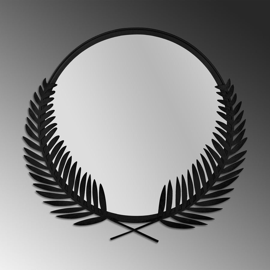 Defne Çelenk Metal Ayna - Siyah