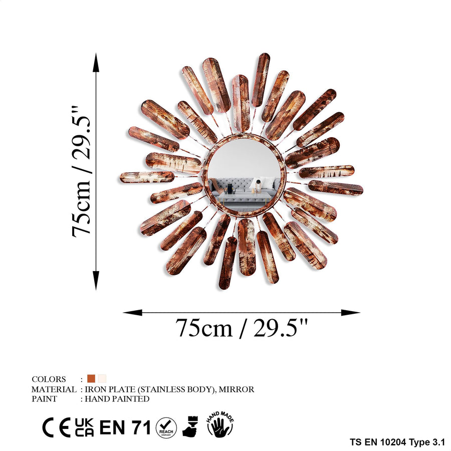 Gunes Metal Cerceveli Ayna - Bakir