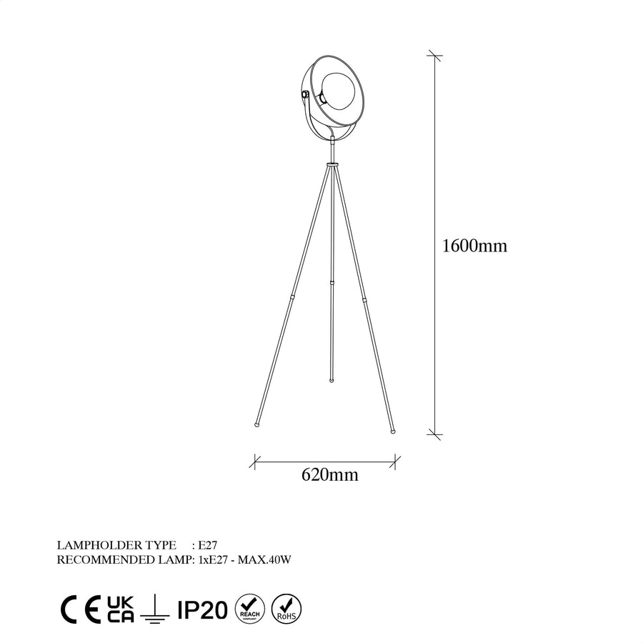 Spot Kafa Tripod Metal Lambader - Siyah