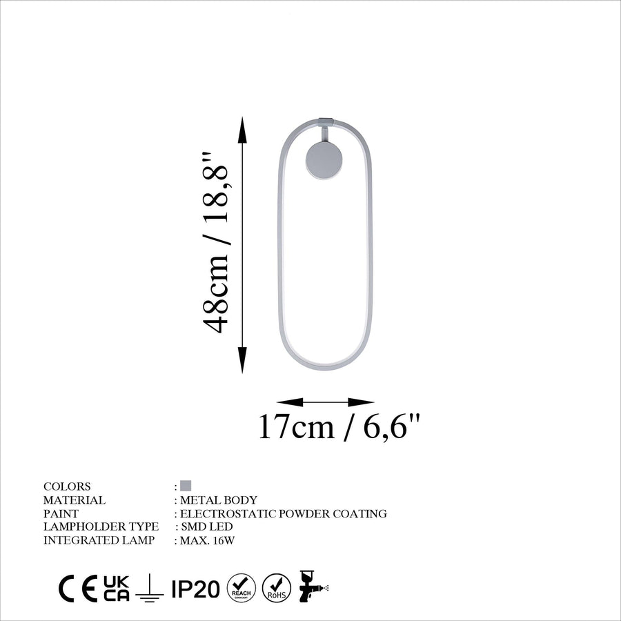 Oval LED Metal Aplik - Gümüş