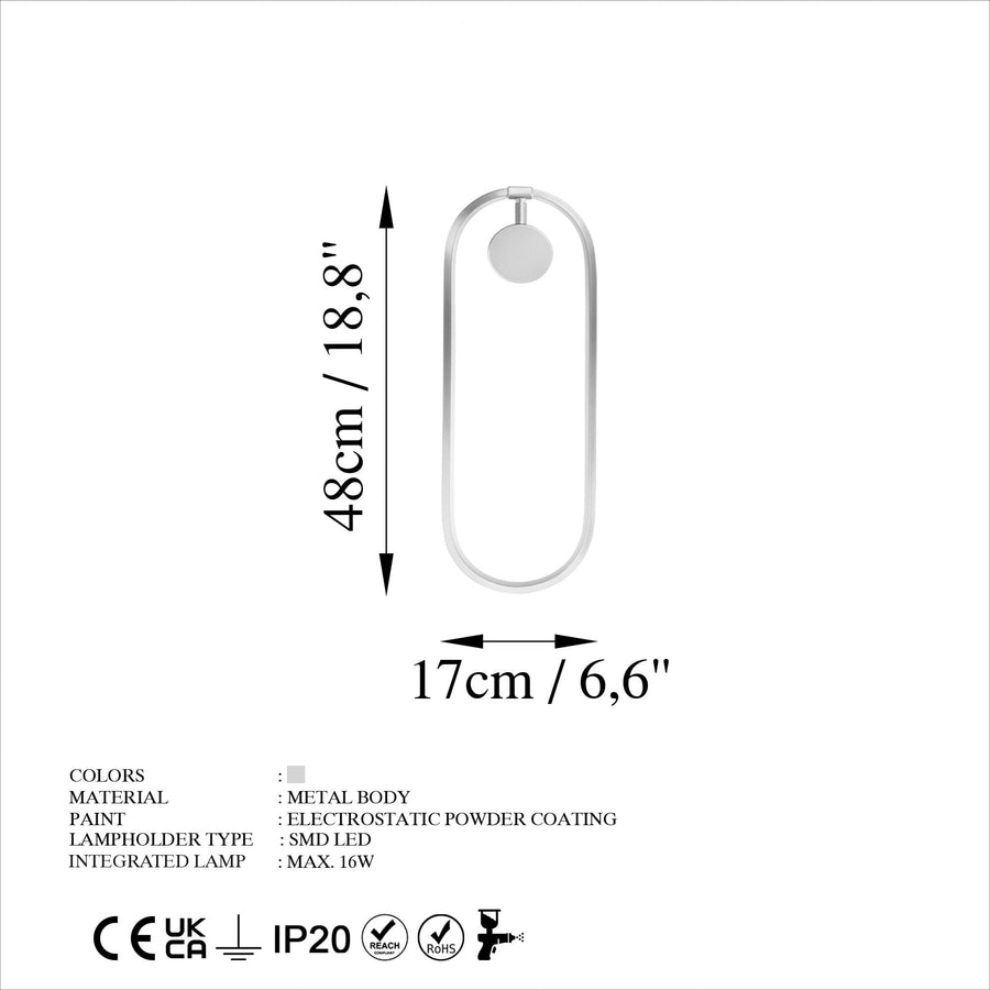 Oval LED Metal Aplik - Krom
