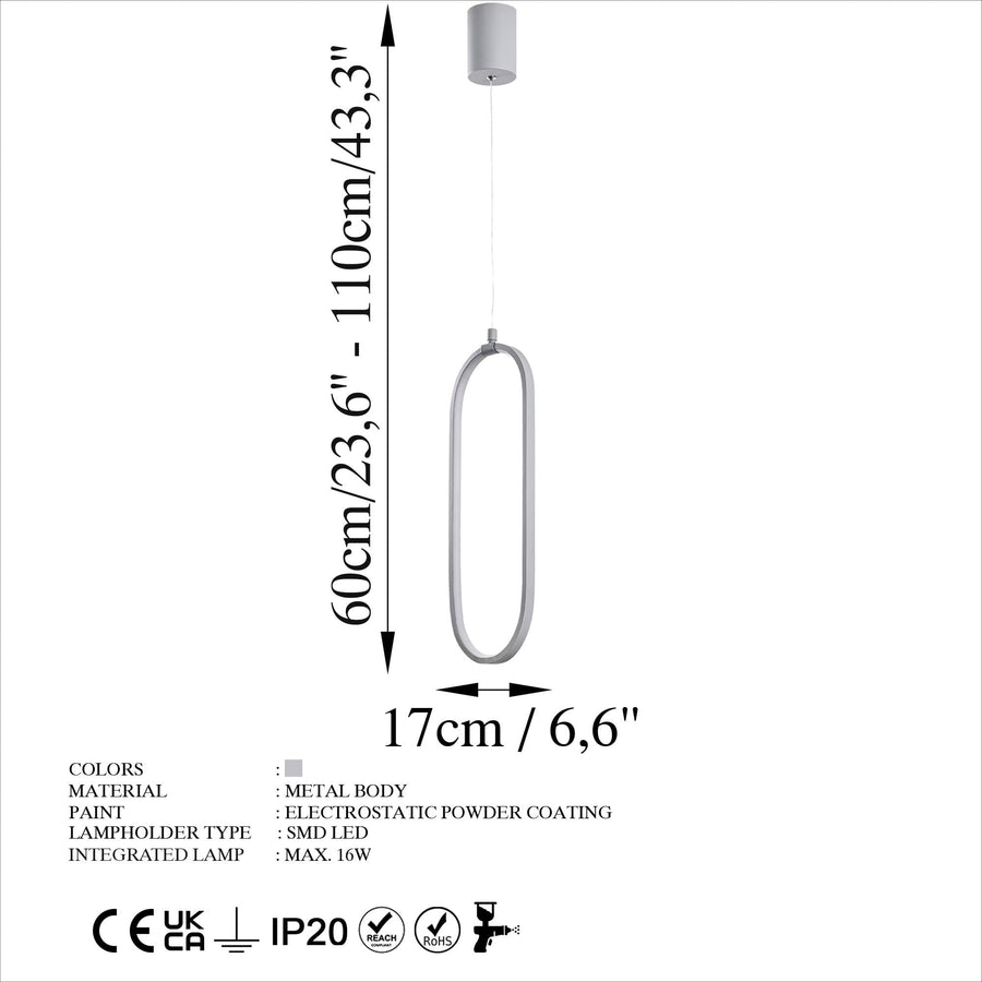 Oval LED Metal Tekli Sarkıt - Beyaz